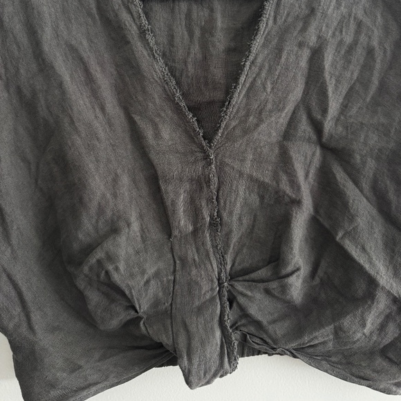 ZARA Frayed Hem Linen-Blend Crop Top | Size XS | Gray - Picture 2 of 7